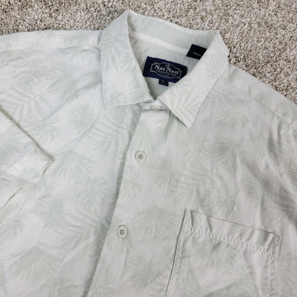 Nat Nast Luxury Originals Mens Large Ivory AOP Floral Button Up SS Silk